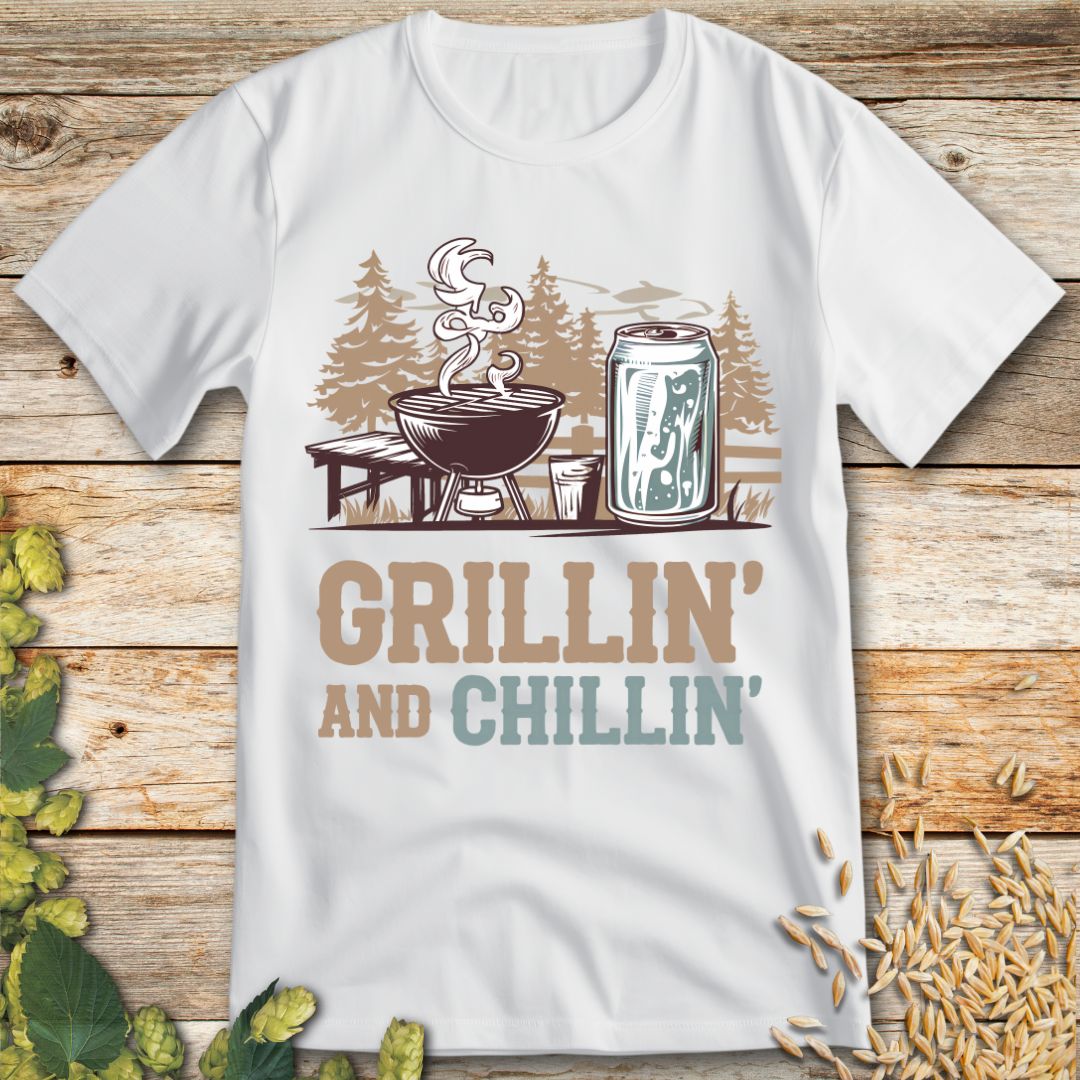 Grillin and Chillin T-Shirt in White - Funny beer shirt for craft beer lovers