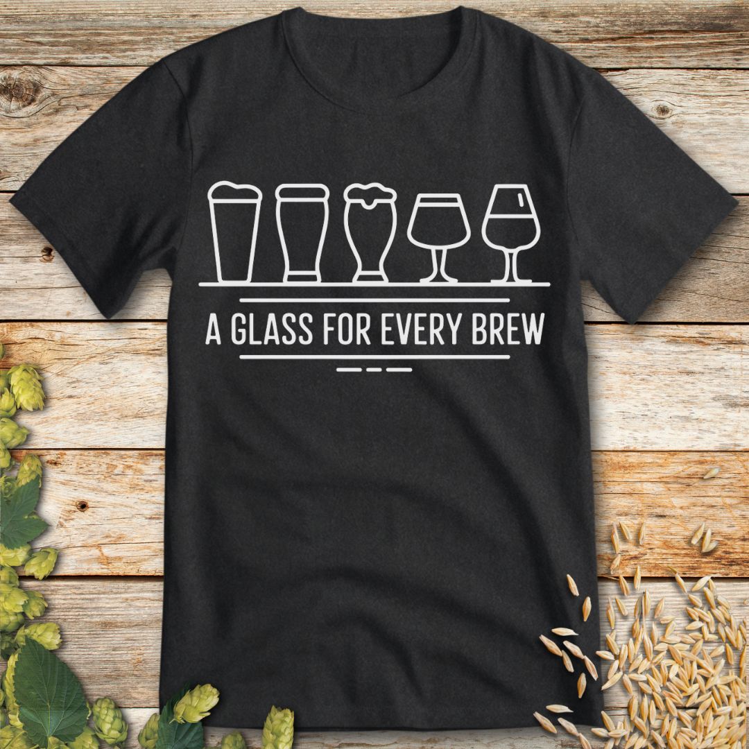 A Glass For Every Brew T-Shirt in Dark Heather - Funny beer shirt for craft beer lovers