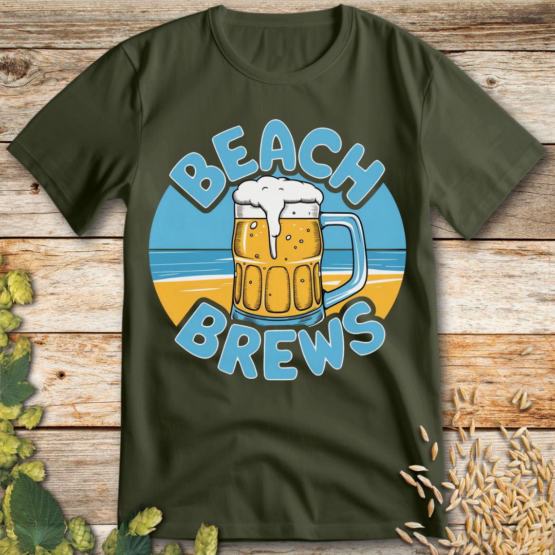 Beach Brews T-Shirt in Military Green - Funny beer shirt for craft beer lovers