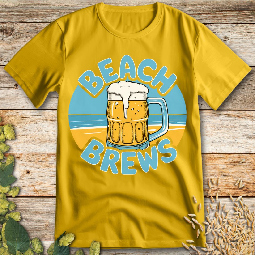 Beach Brews T-Shirt in Yellow - Funny beer shirt for craft beer lovers