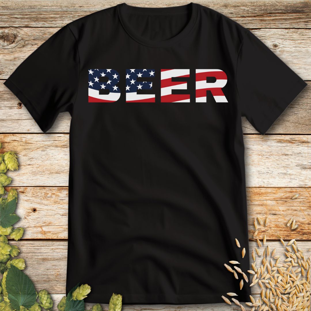 Beer American Flag T-Shirt in Black - Funny beer shirt for craft beer lovers