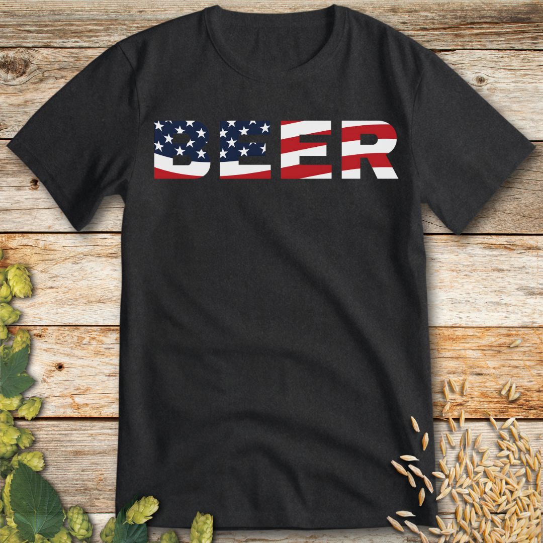 Beer American Flag T-Shirt in Dark Heather - Funny beer shirt for craft beer lovers