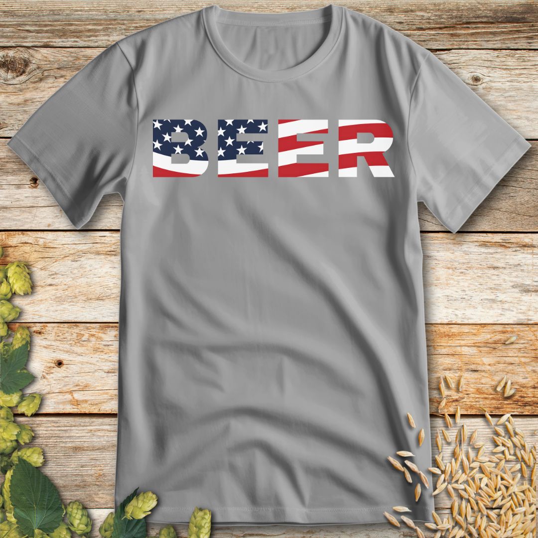 Beer American Flag T-Shirt in Ice Grey - Funny beer shirt for craft beer lovers