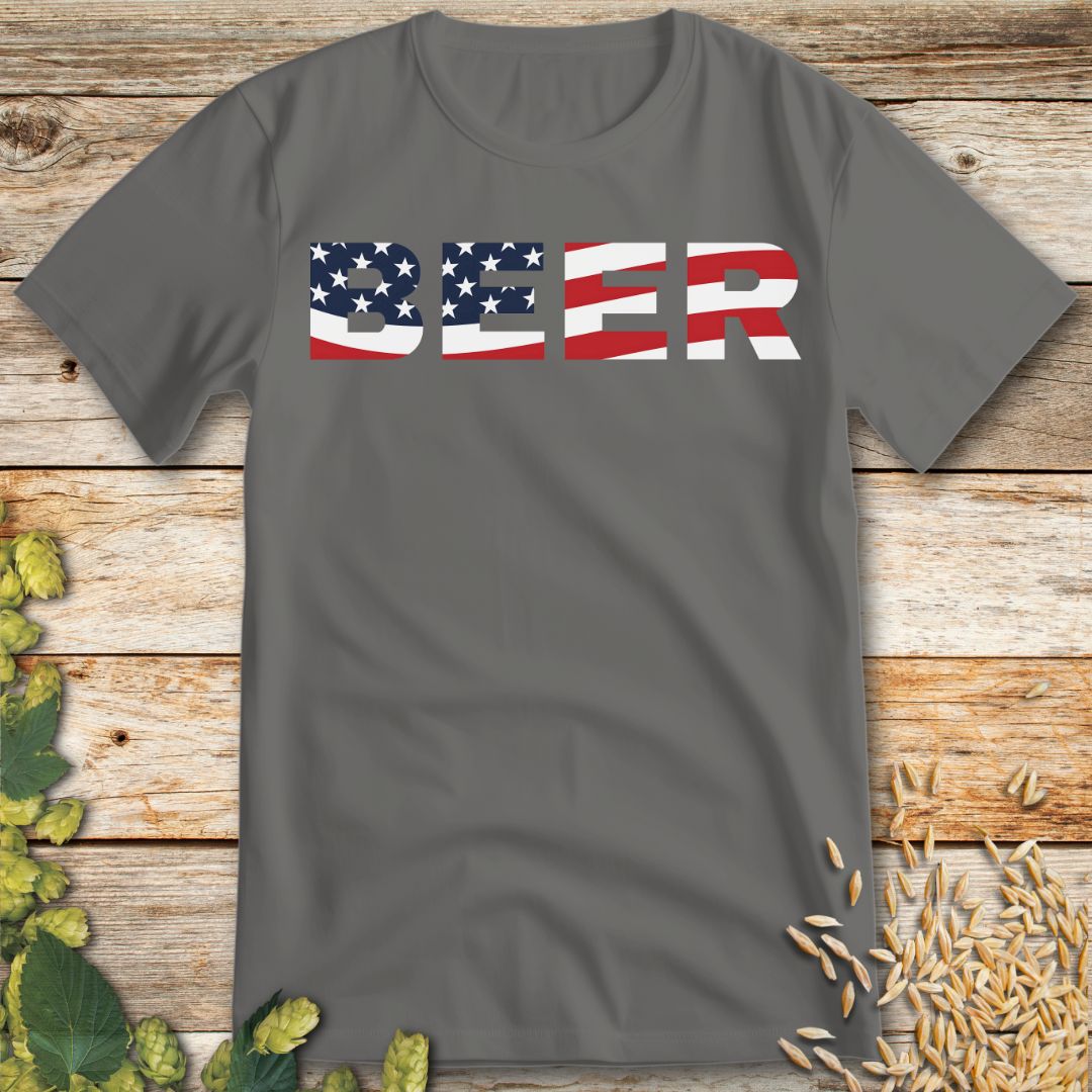 Beer American Flag T-Shirt in Sport Grey - Funny beer shirt for craft beer lovers