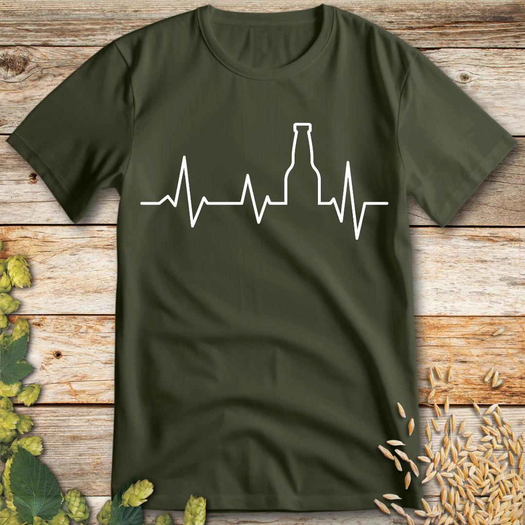 Beer Heartbeat T-Shirt in Military Green - Funny beer shirt for craft beer lovers