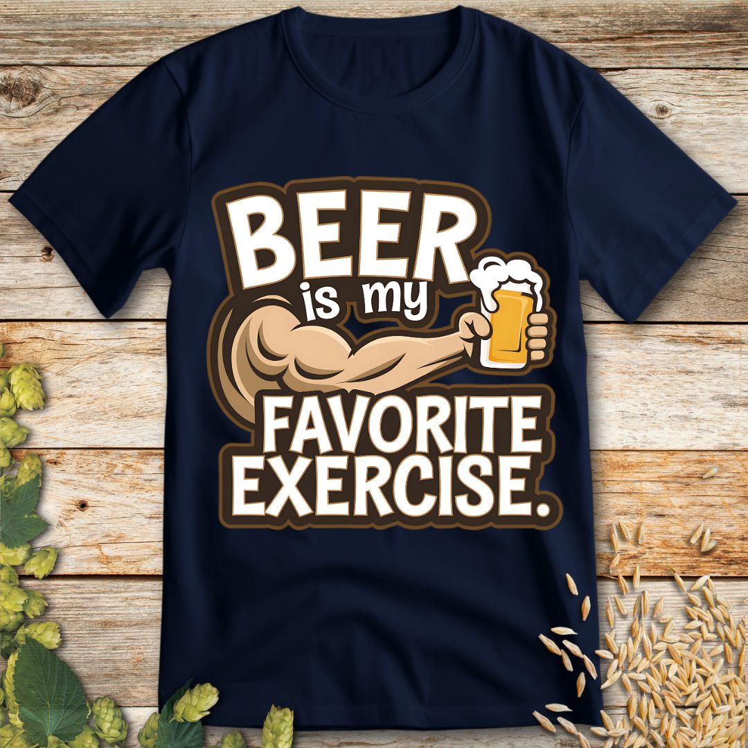 Beer is My Favorite Exercise T-Shirt in Navy - Funny beer shirt for craft beer lovers