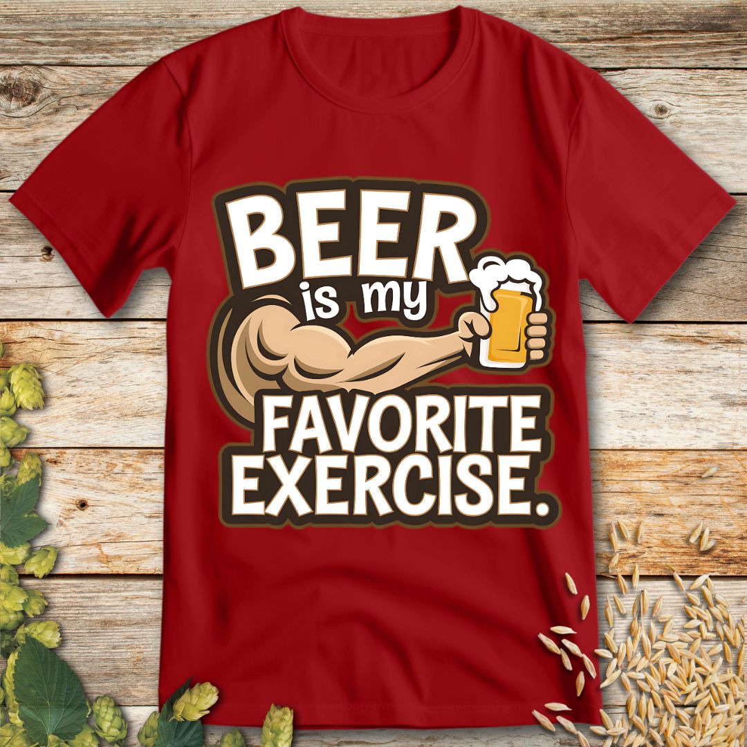 Beer is My Favorite Exercise T-Shirt in Red - Funny beer shirt for craft beer lovers