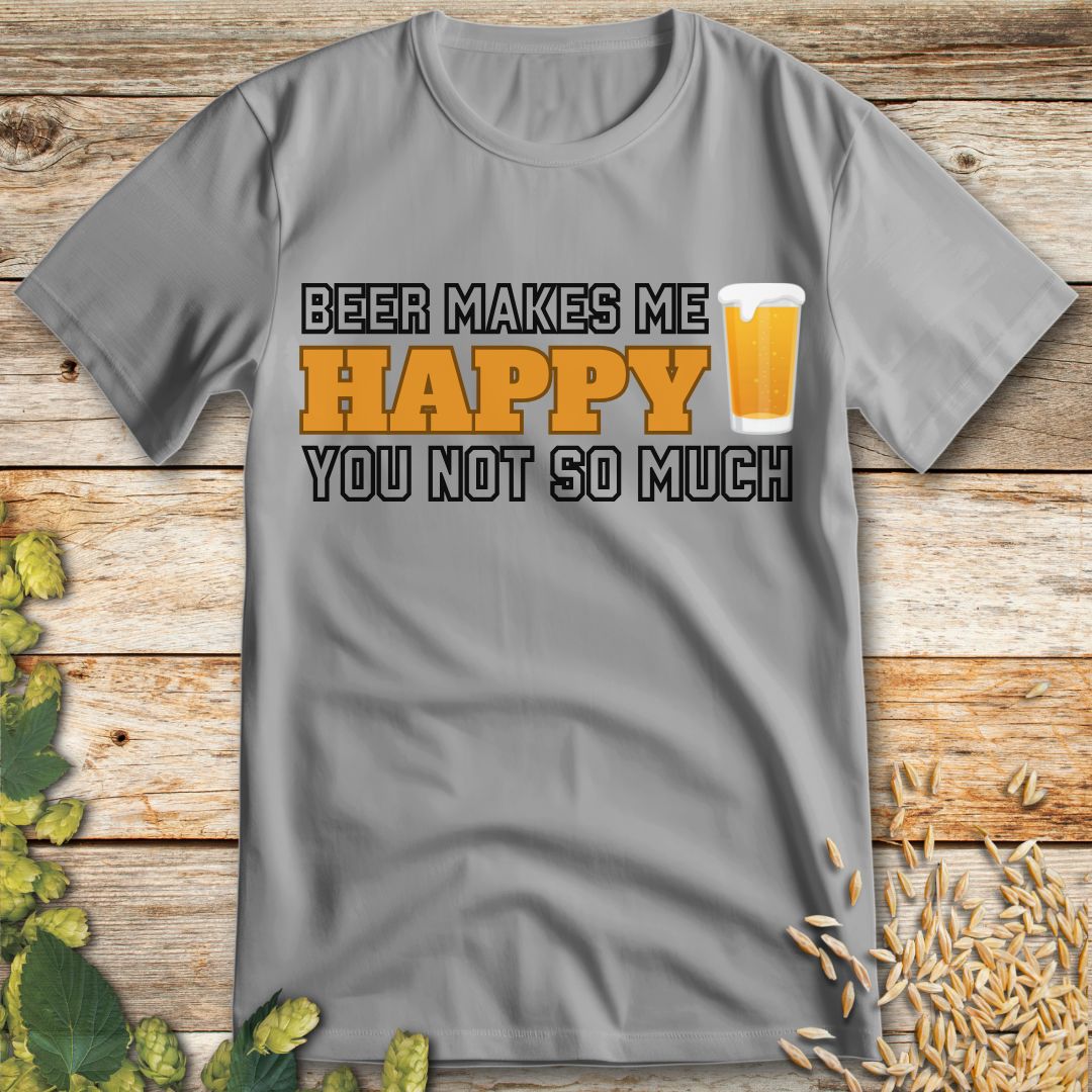 Beer Makes Me Happy T-Shirt in Ice Grey - Funny beer shirt for craft beer lovers