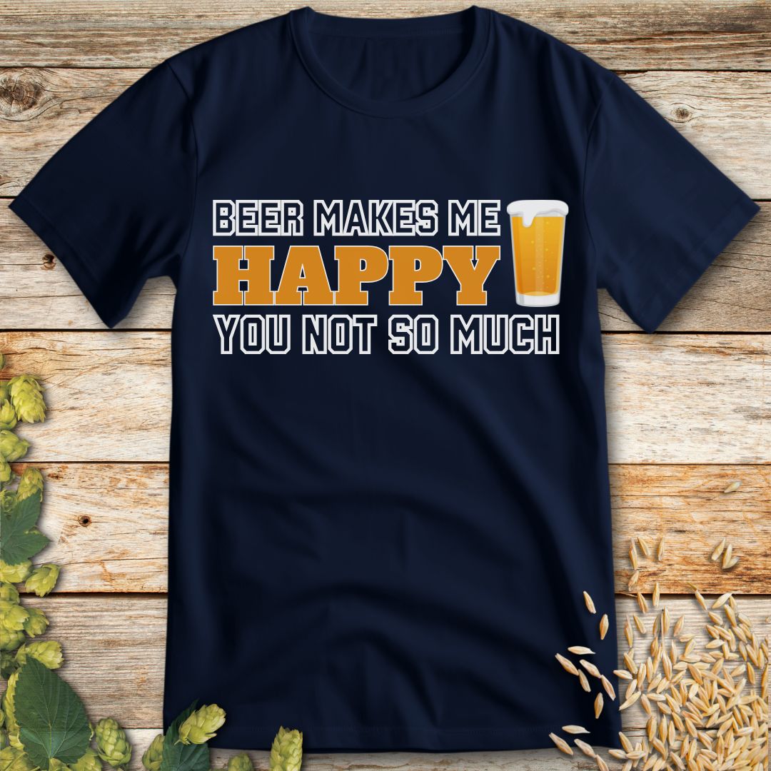 Beer Makes Me Happy T-Shirt in Navy - Funny beer shirt for craft beer lovers
