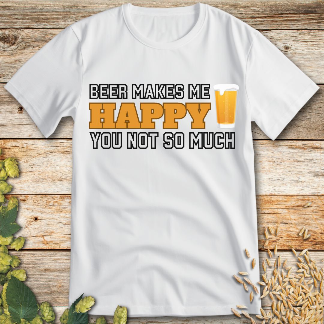 Beer Makes Me Happy T-Shirt in White - Funny beer shirt for craft beer lovers