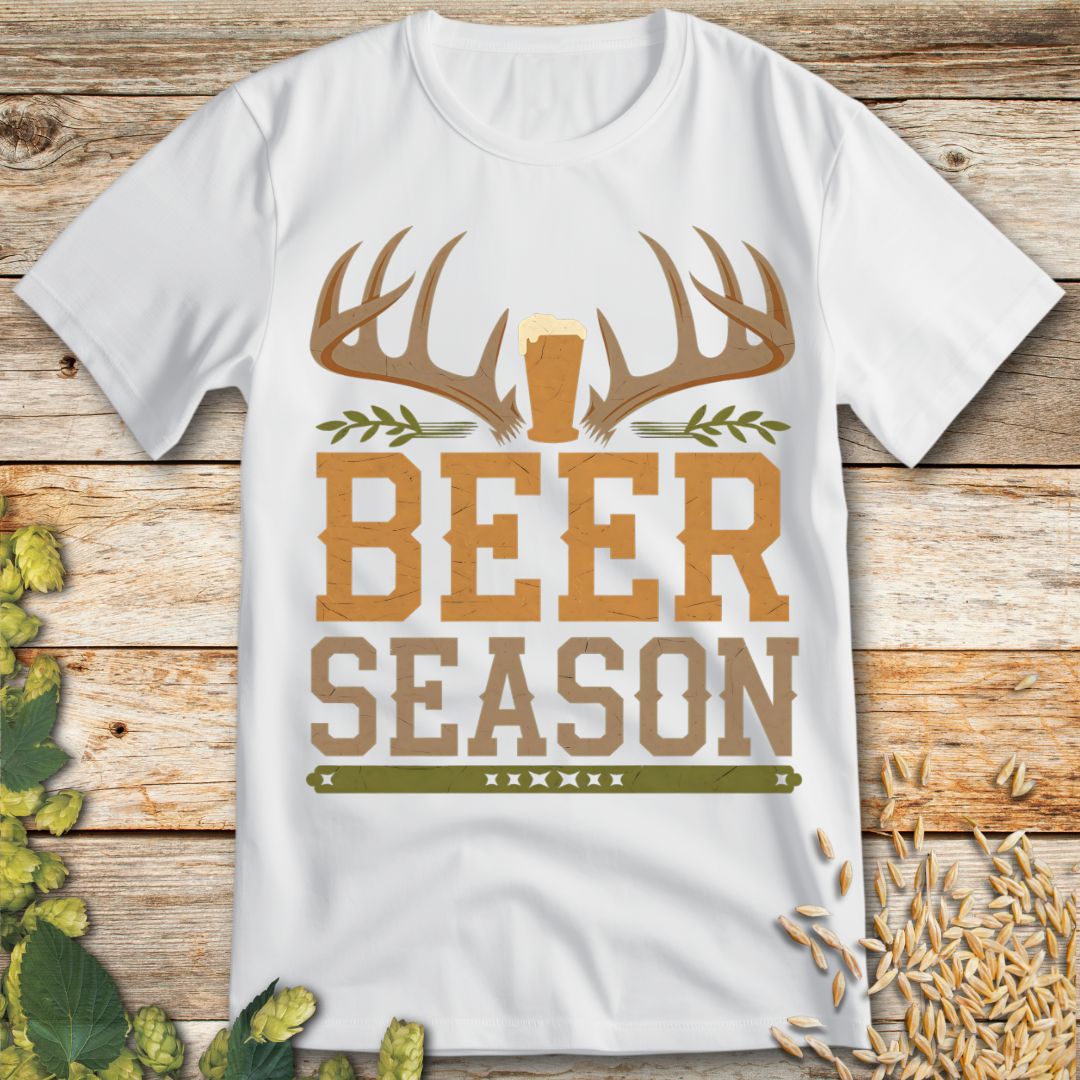 Beer Season Hunting T-Shirt in White - Funny beer shirt for craft beer lovers