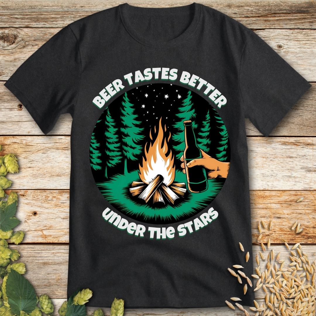 Beer Tastes Better Under the Stars T-Shirt in Dark Heather - Funny beer shirt for craft beer lovers