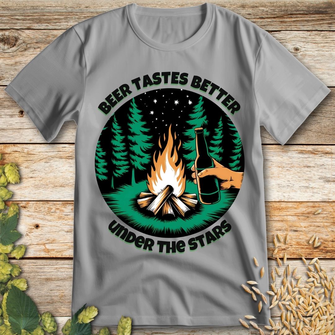 Beer Tastes Better Under the Stars T-Shirt in Ice Grey - Funny beer shirt for craft beer lovers
