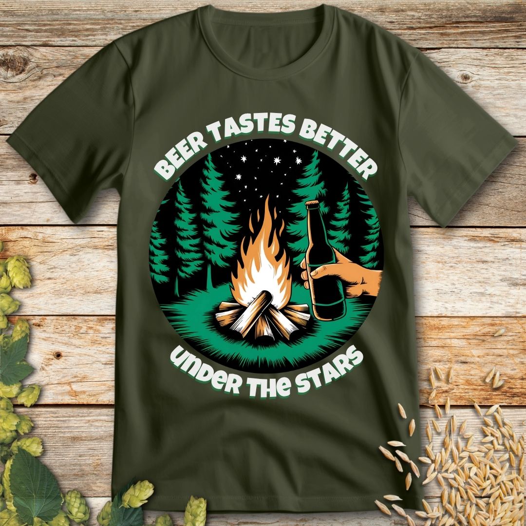 Beer Tastes Better Under the Stars T-Shirt in Military Green - Funny beer shirt for craft beer lovers