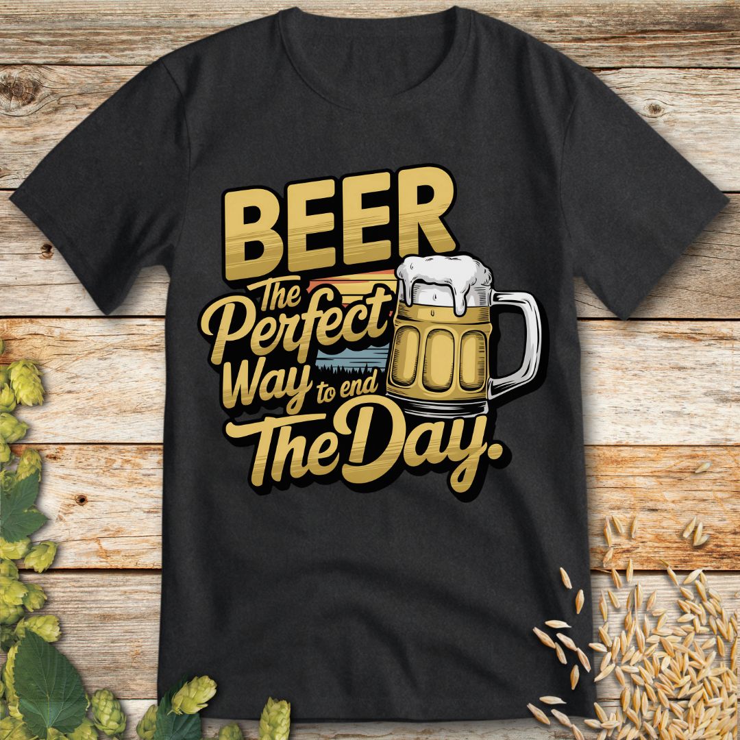Beer The Perfect Way to End the Day T-Shirt in Dark Heather - Funny beer shirt for craft beer lovers