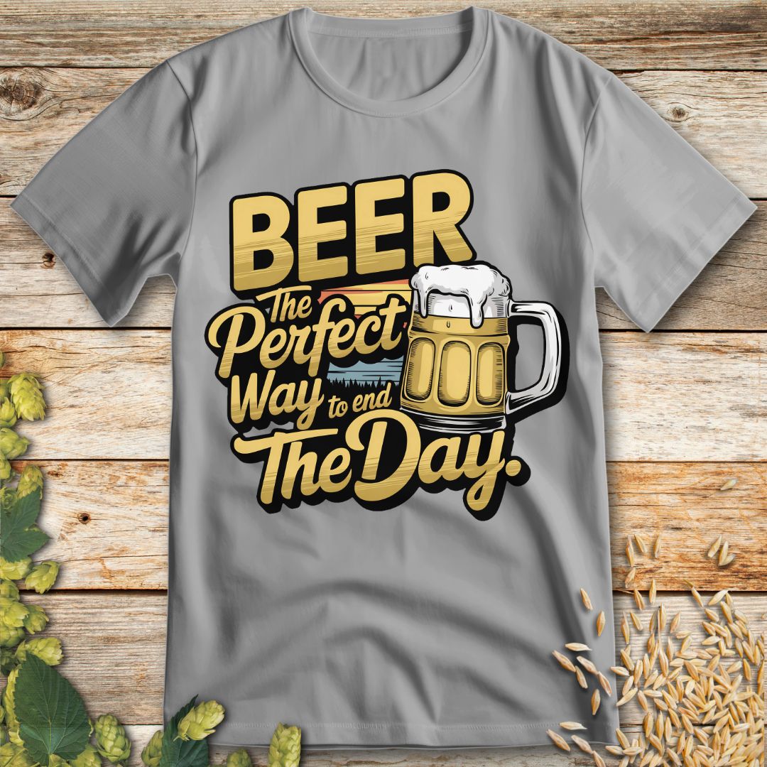 Beer The Perfect Way to End the Day T-Shirt in Ice Grey - Funny beer shirt for craft beer lovers