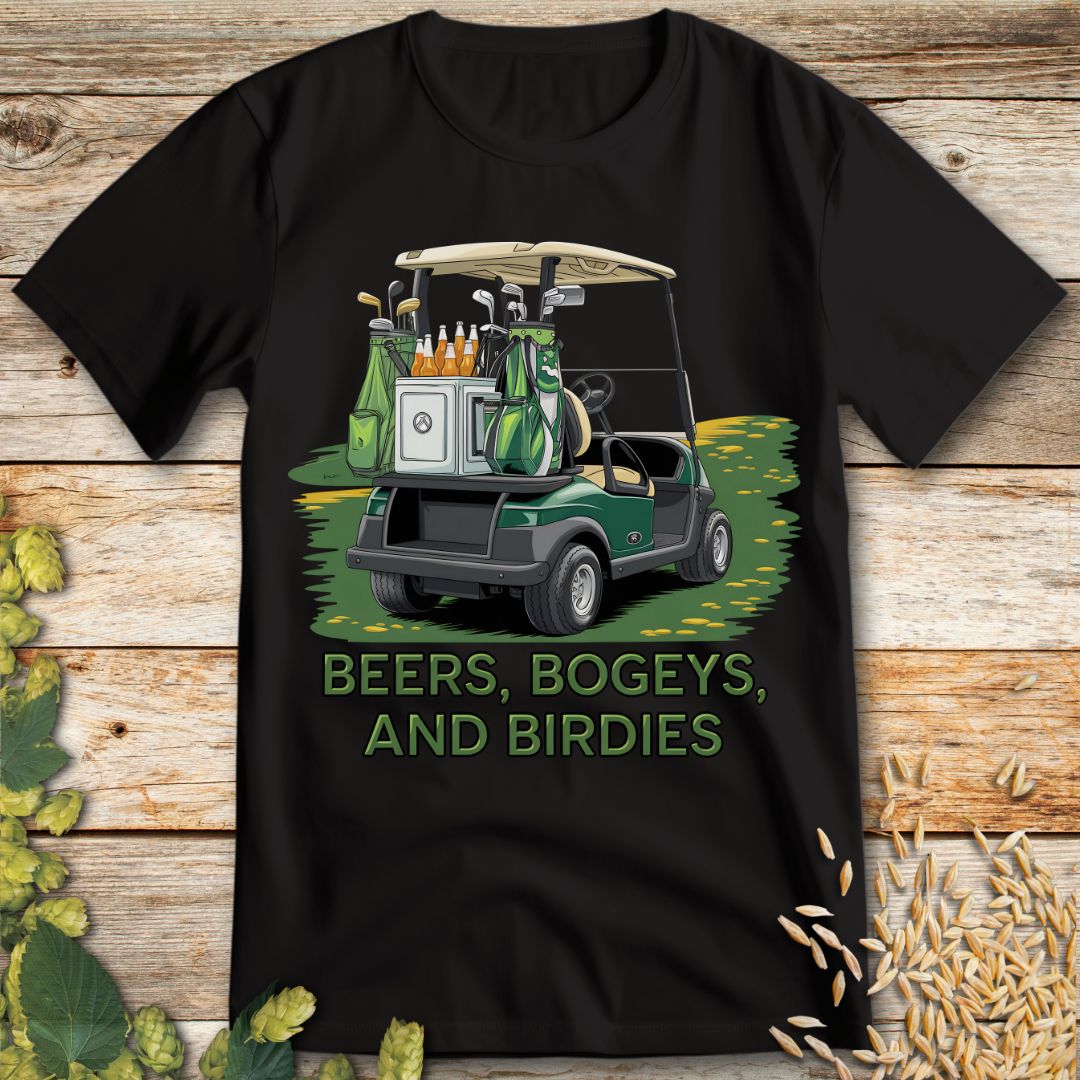 Beers, Bogeys, and Birdies T-Shirt in Black - Funny beer shirt for craft beer lovers
