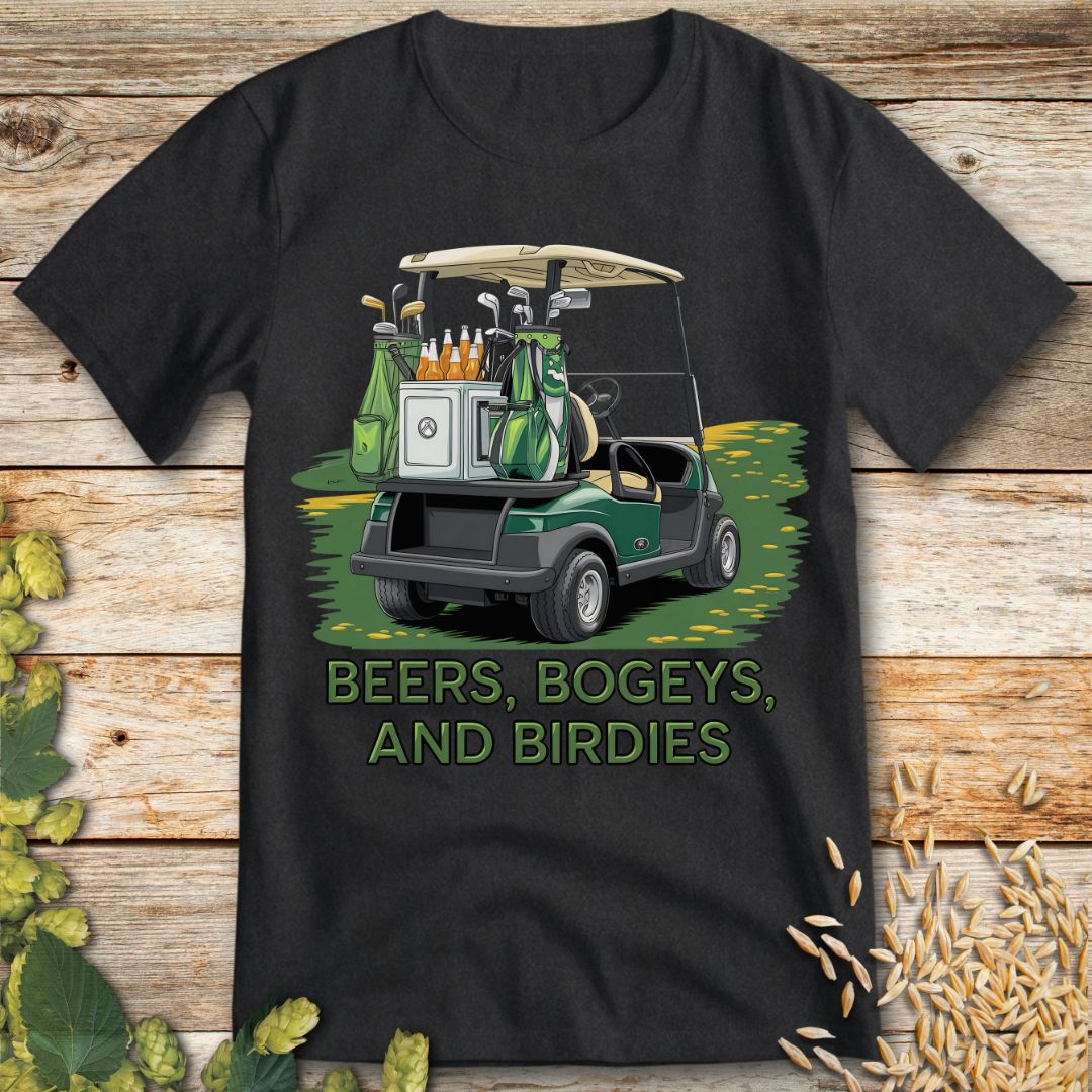 Beers, Bogeys, and Birdies T-Shirt in Dark Heather - Funny beer shirt for craft beer lovers