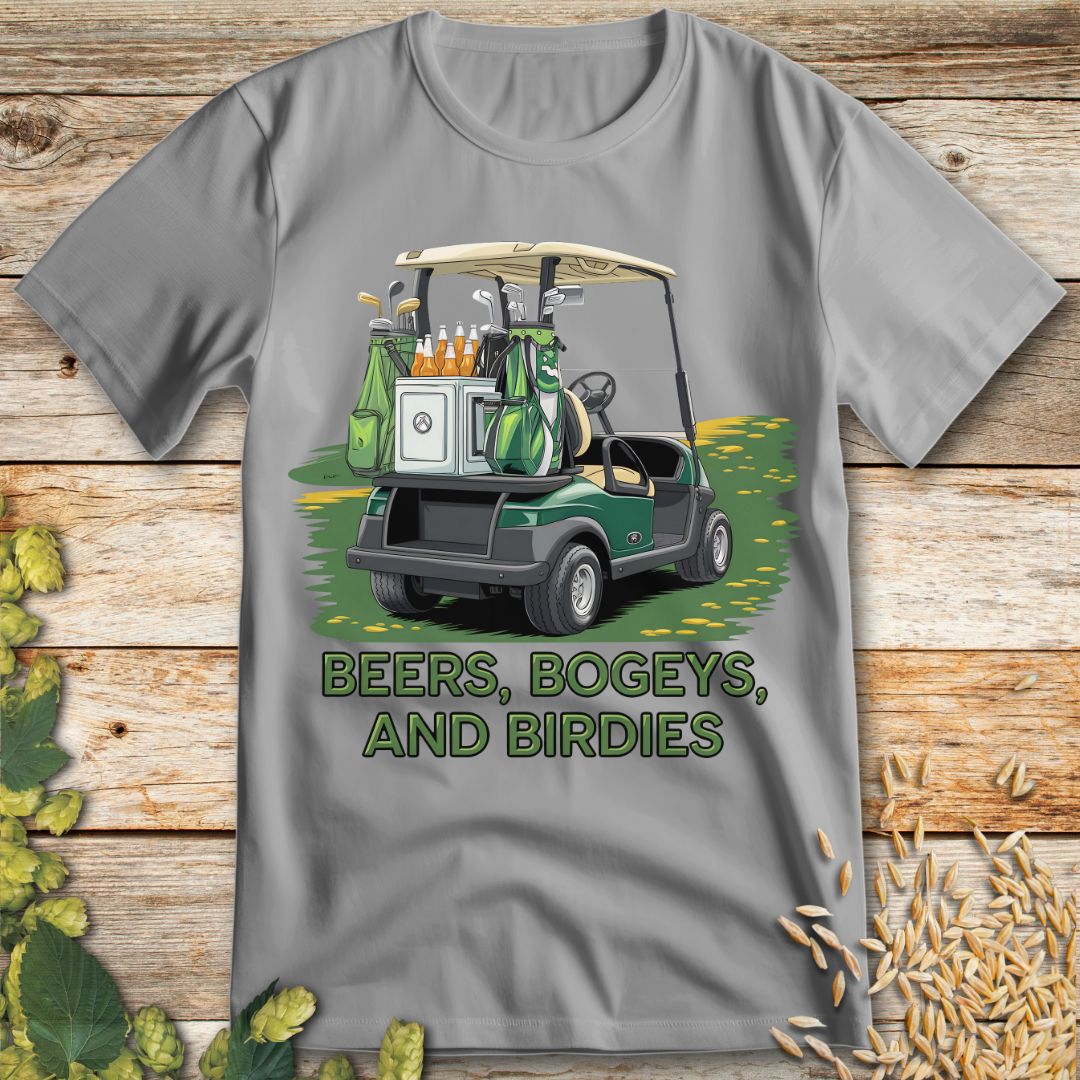 Beers, Bogeys, and Birdies T-Shirt in Ice Grey - Funny beer shirt for craft beer lovers