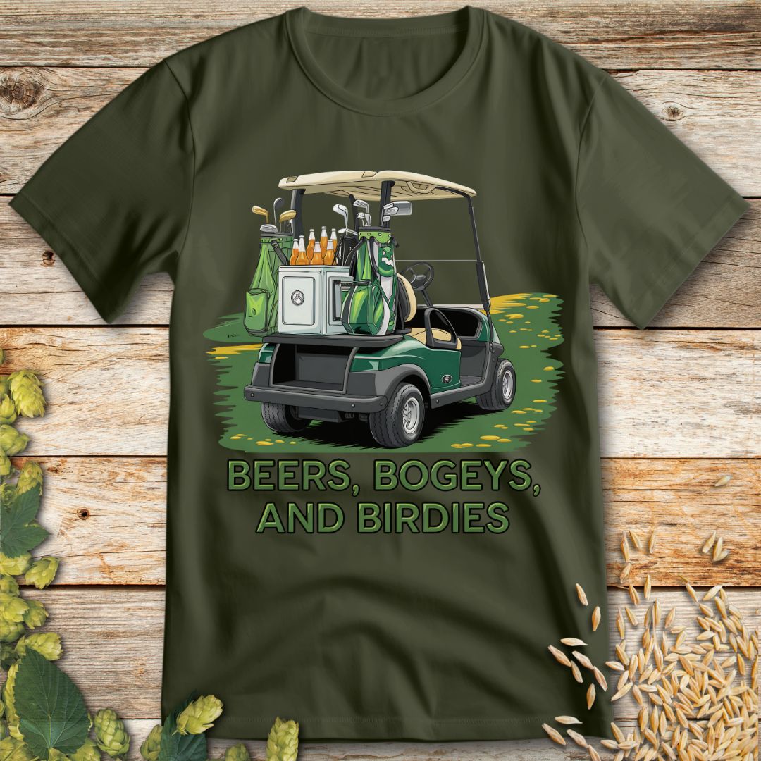 Beers, Bogeys, and Birdies T-Shirt in Military Green - Funny beer shirt for craft beer lovers