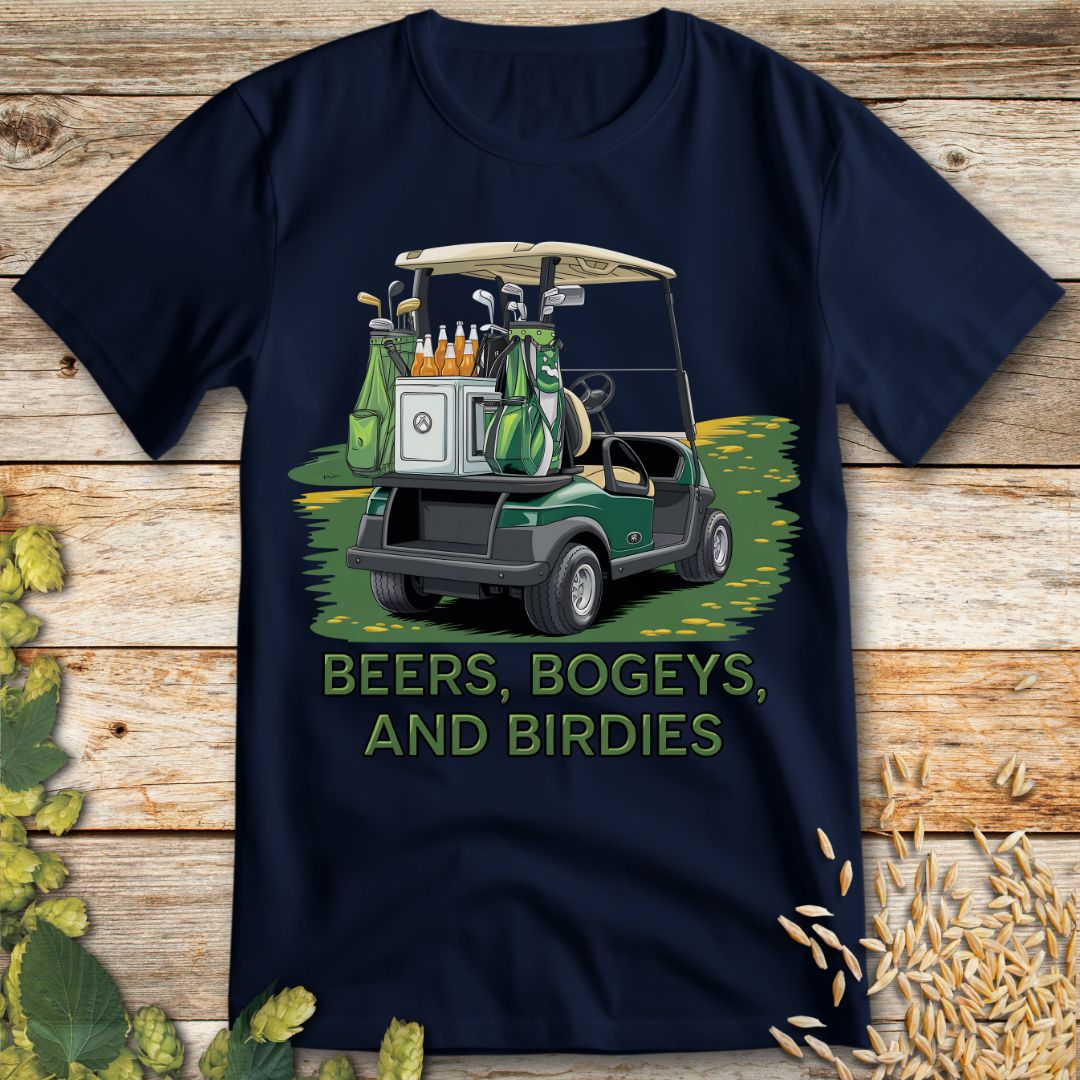 Beers, Bogeys, and Birdies T-Shirt in Navy - Funny beer shirt for craft beer lovers