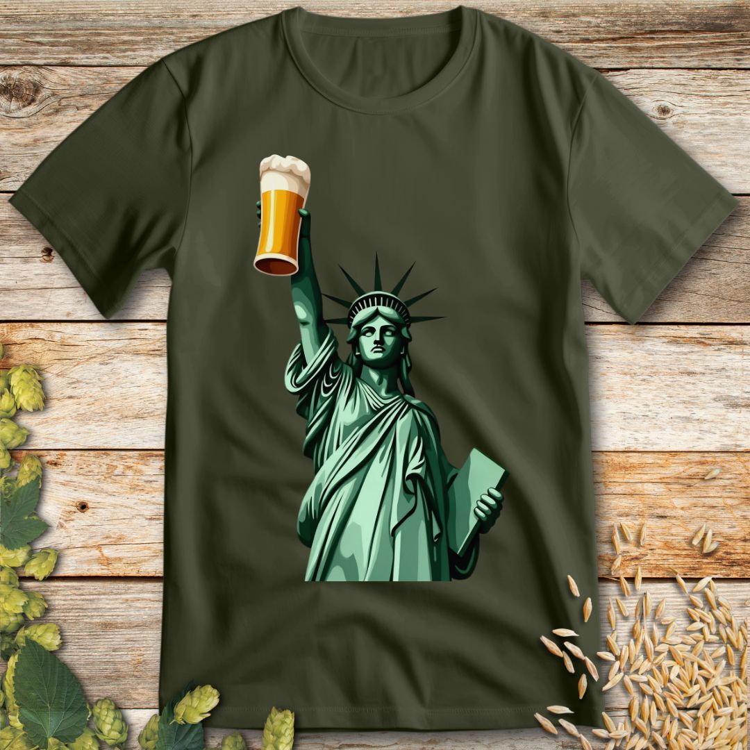 Cheers to Liberty Beer T-Shirt in Military Green - Funny beer shirt for craft beer lovers