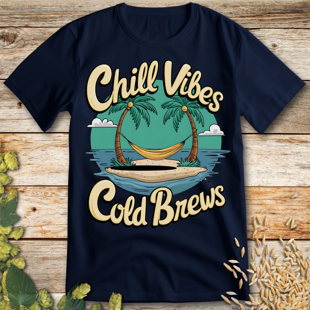 Chill Vibes Cold Brews T-Shirt in Navy - Funny beer shirt for craft beer lovers