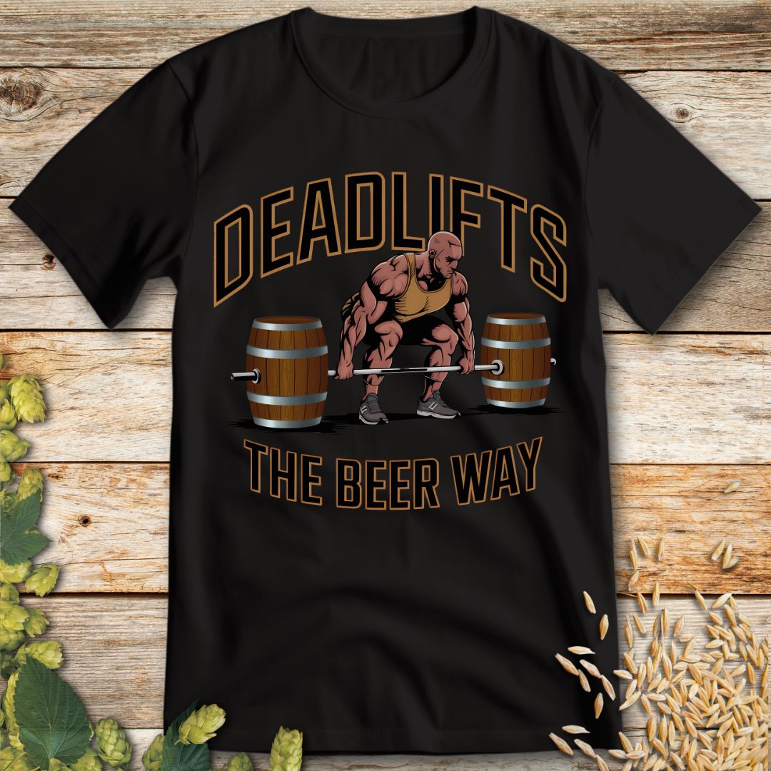 Deadlifts the Beer Way T-Shirt in Black - Funny beer shirt for craft beer lovers