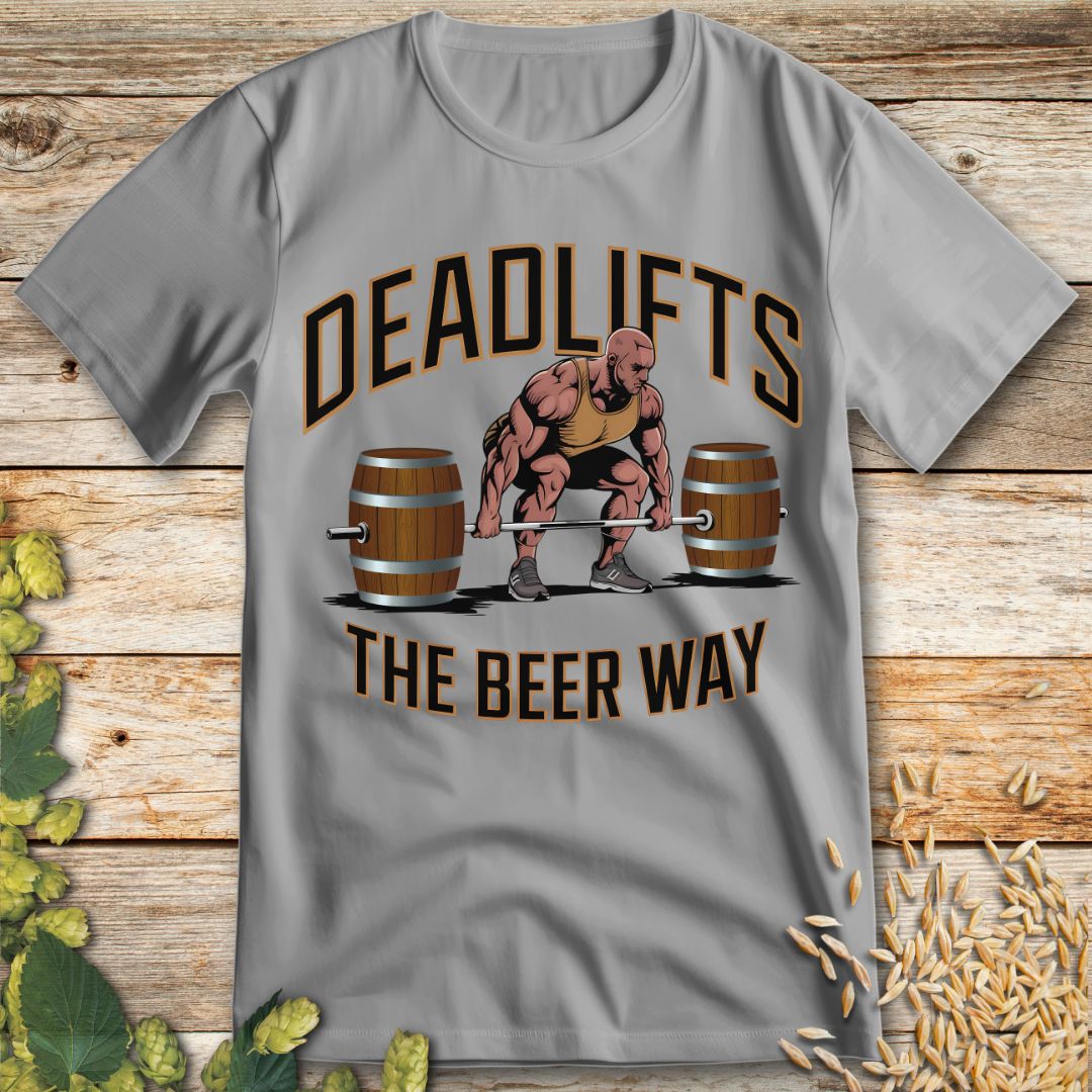 Deadlifts the Beer Way T-Shirt in Ice Grey - Funny beer shirt for craft beer lovers