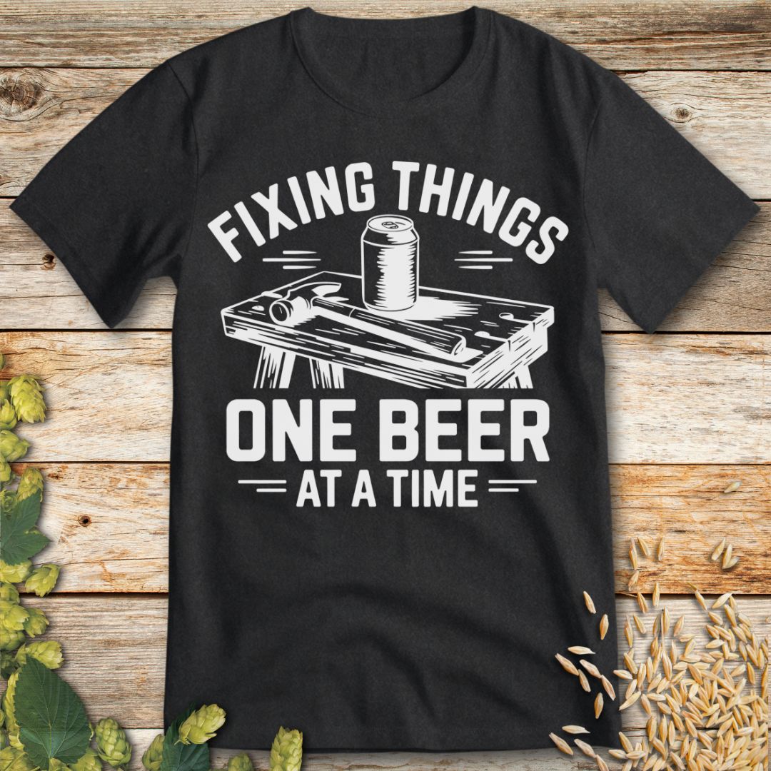 Fixing Things One Beer at a Time T-Shirt in Ice Grey - Funny beer shirt for craft beer lovers
