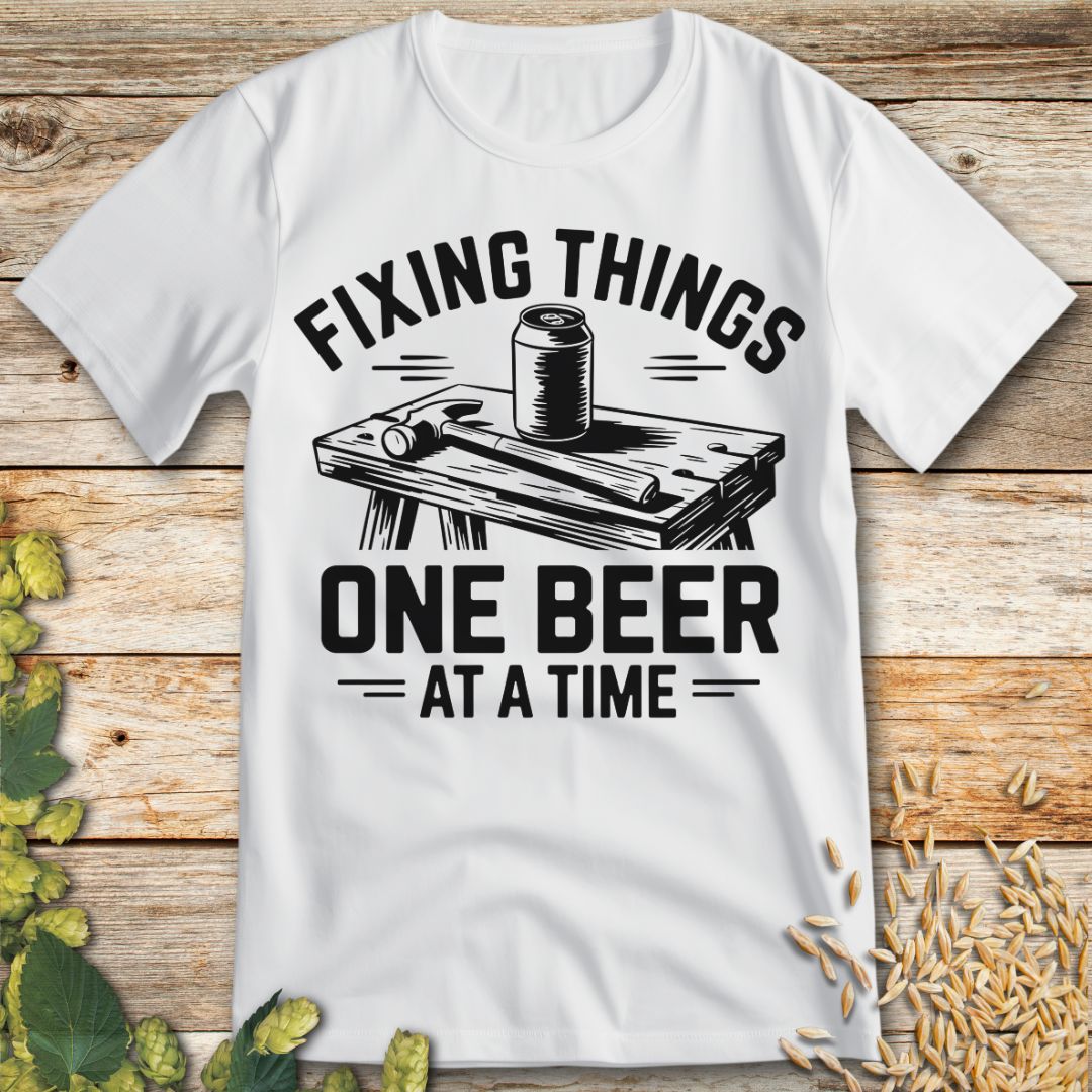 fixing-things-one-beer-at-a-time-t-shirt-in-white