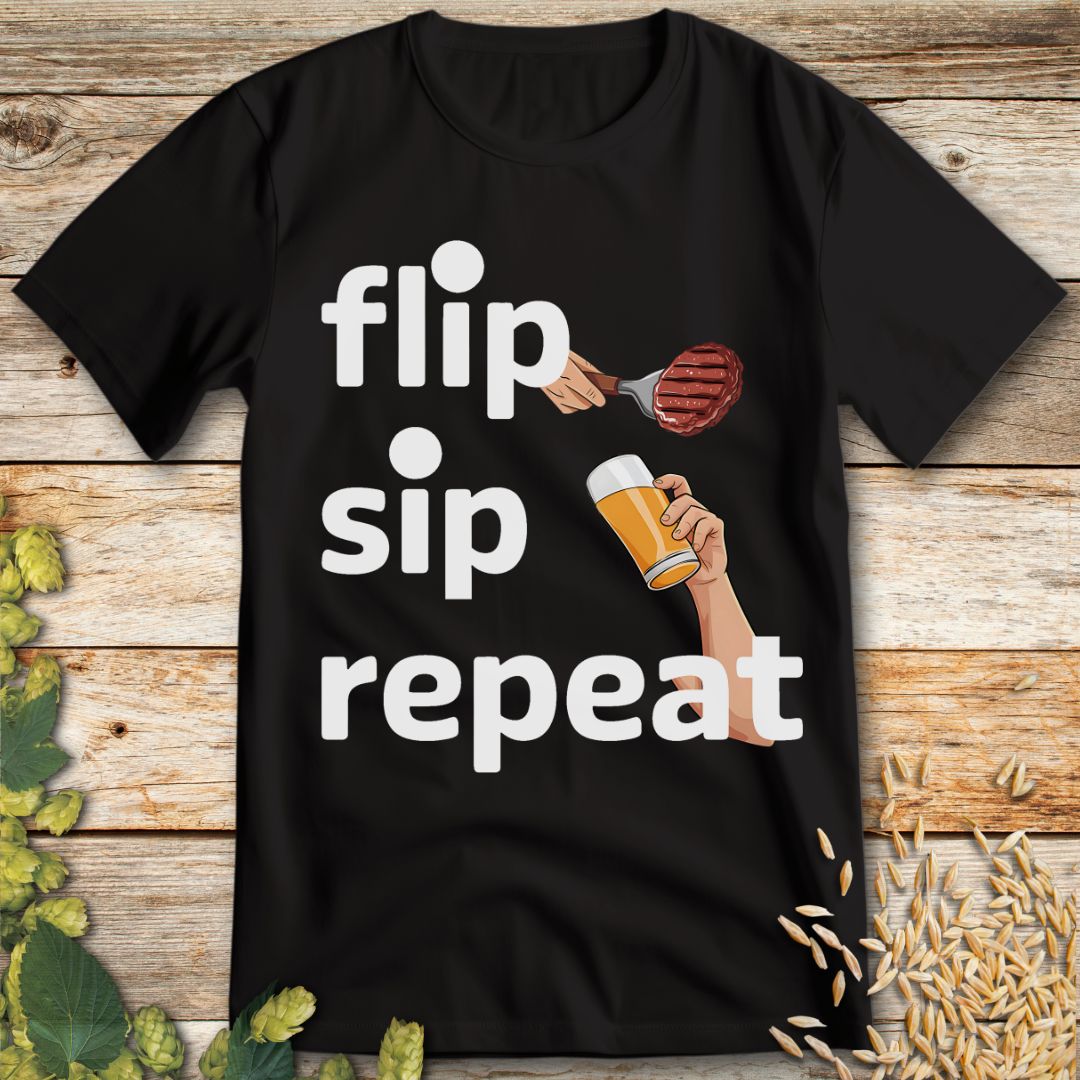 Flip Sip Repeat T-Shirt in Black - Funny beer shirt for craft beer lovers