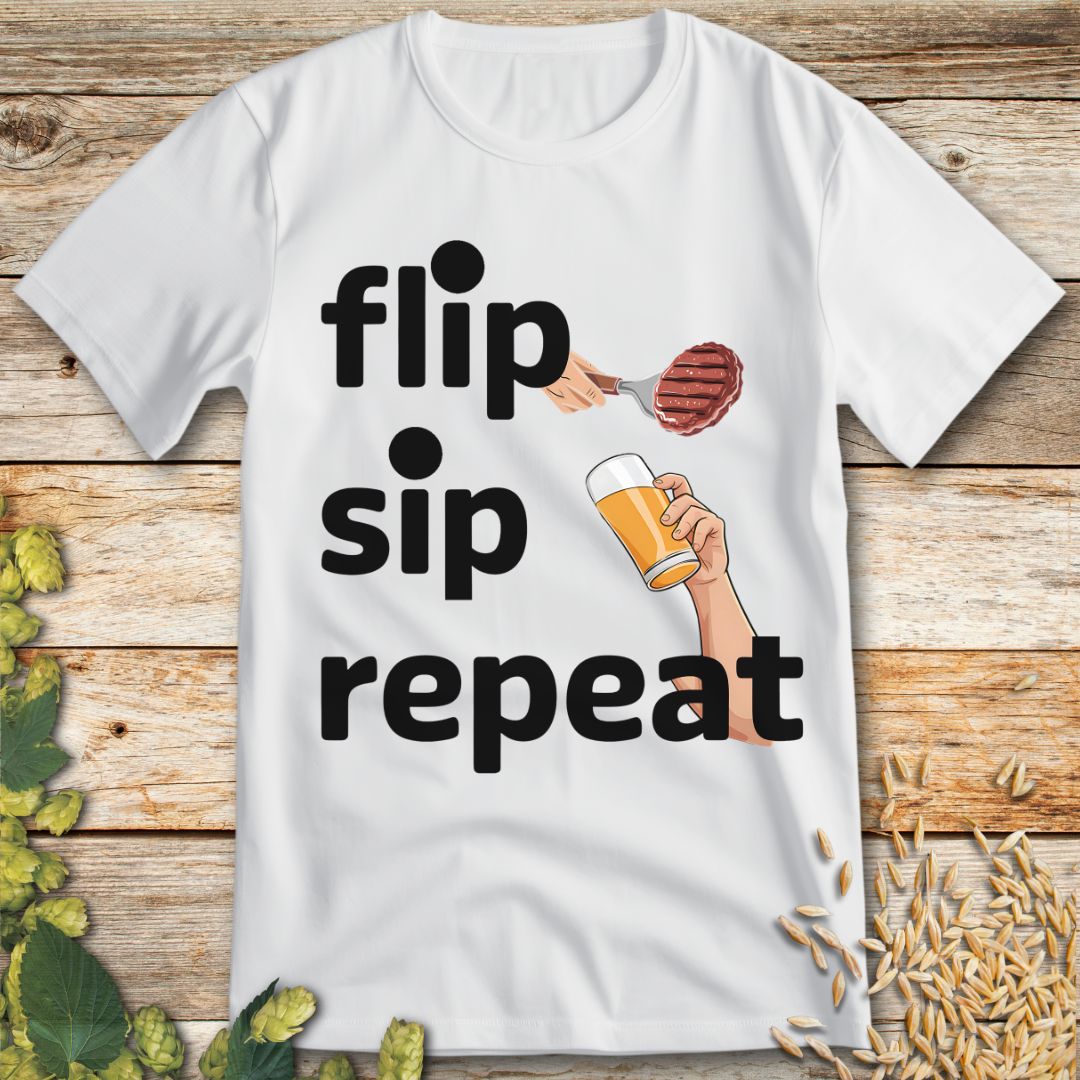 Flip Sip Repeat T-Shirt in White - Funny beer shirt for craft beer lovers