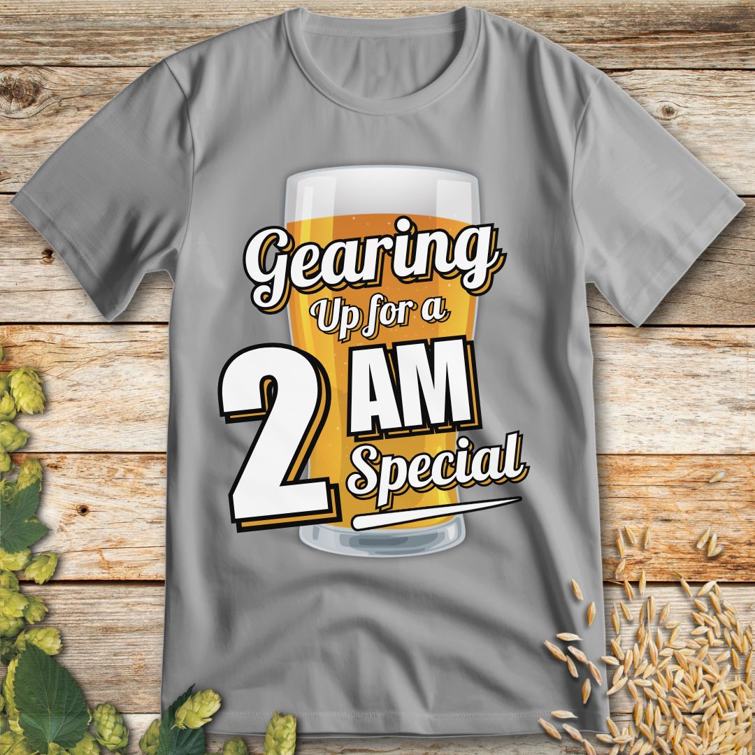 Gearing Up for a 2 AM Special T-Shirt in Ice Grey - Funny beer shirt for craft beer lovers