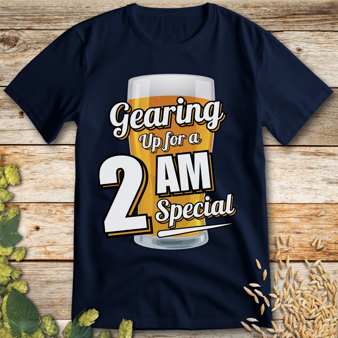 Gearing Up for a 2 AM Special T-Shirt in Navy - Funny beer shirt for craft beer lovers