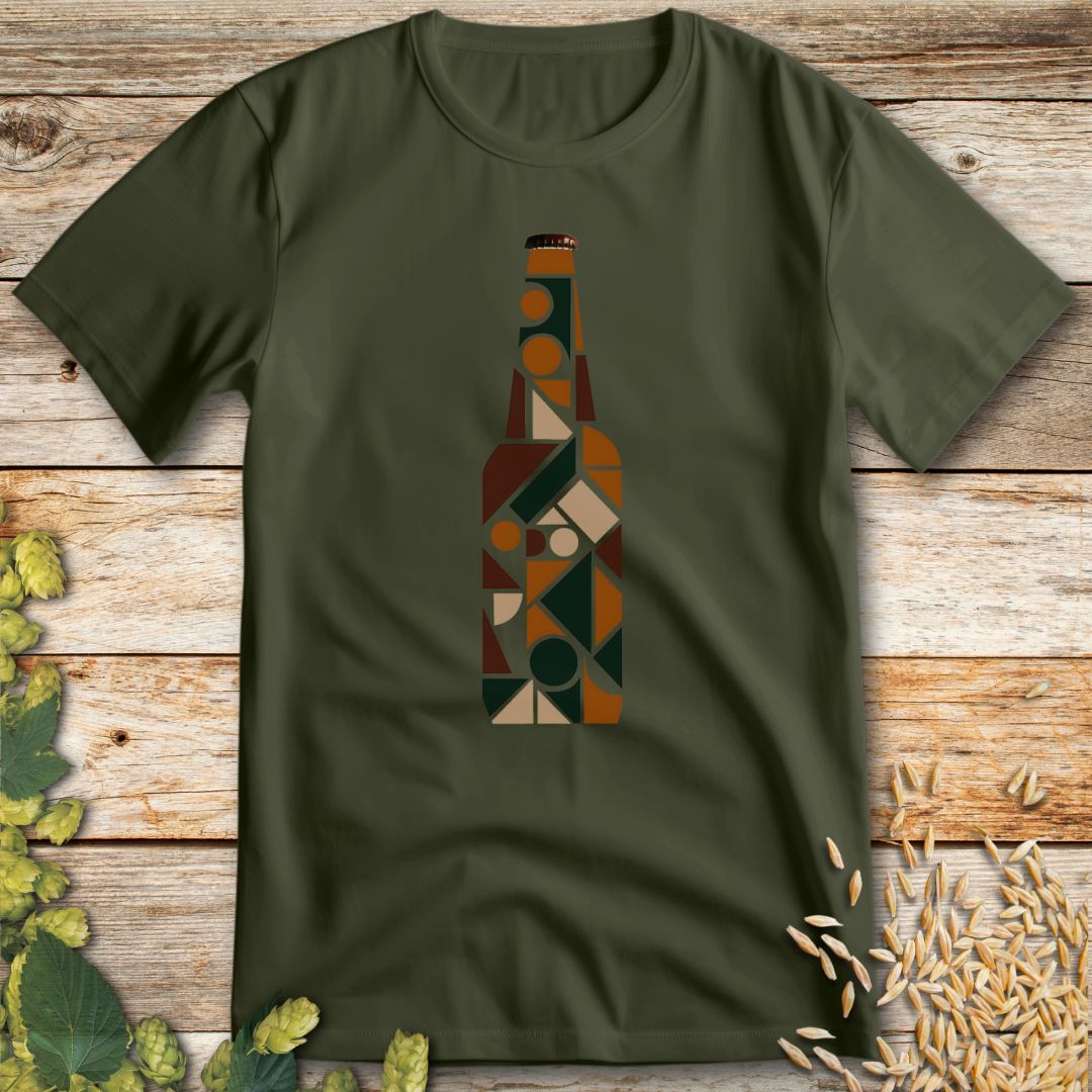 Geometric Beer Bottle T-Shirt in Military Green - Funny beer shirt for craft beer lovers