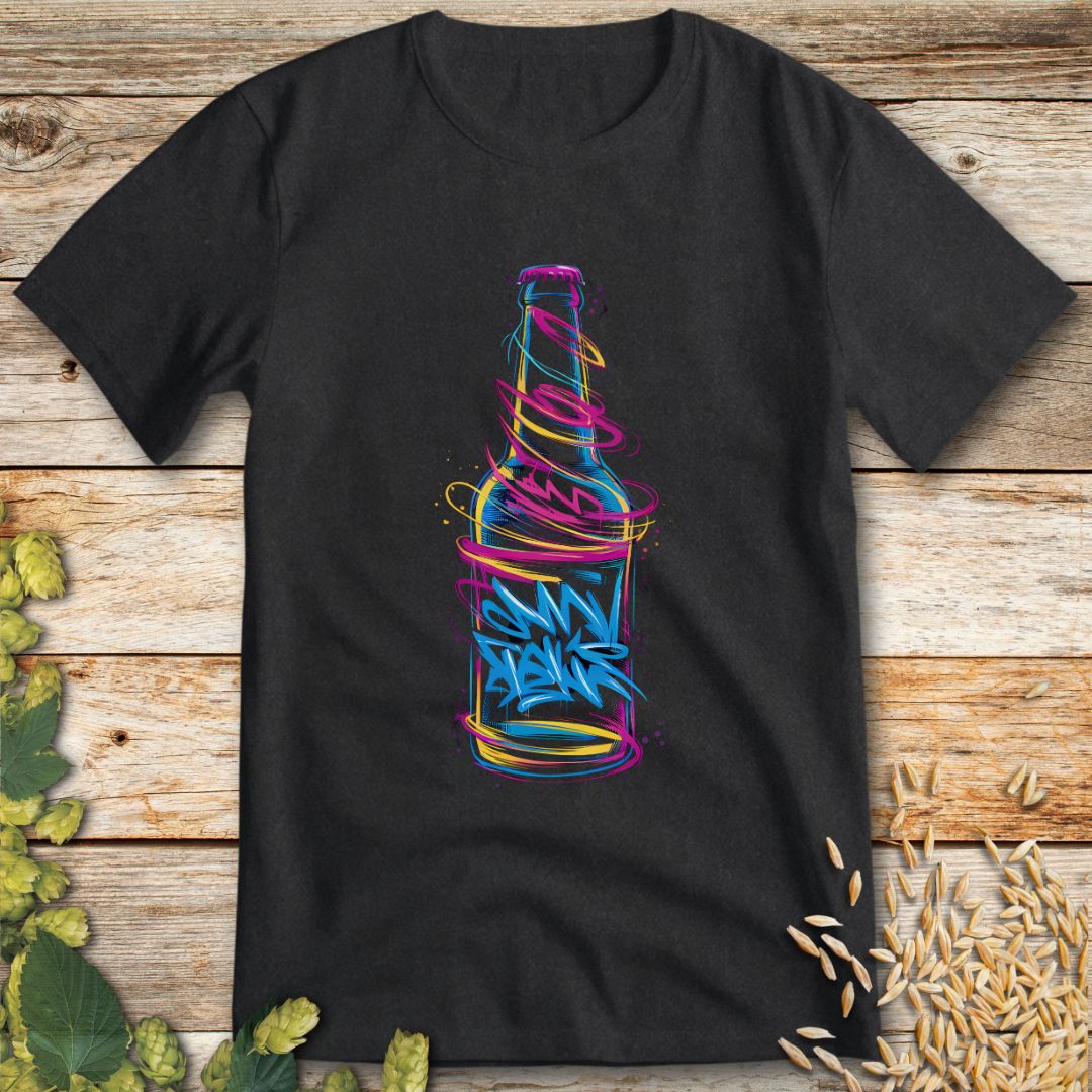 Graffiti Beer Bottle T-Shirt in Dark Heather - Funny beer shirt for craft beer lovers