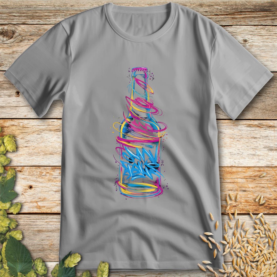 Graffiti Beer Bottle T-Shirt in Ice Grey - Funny beer shirt for craft beer lovers