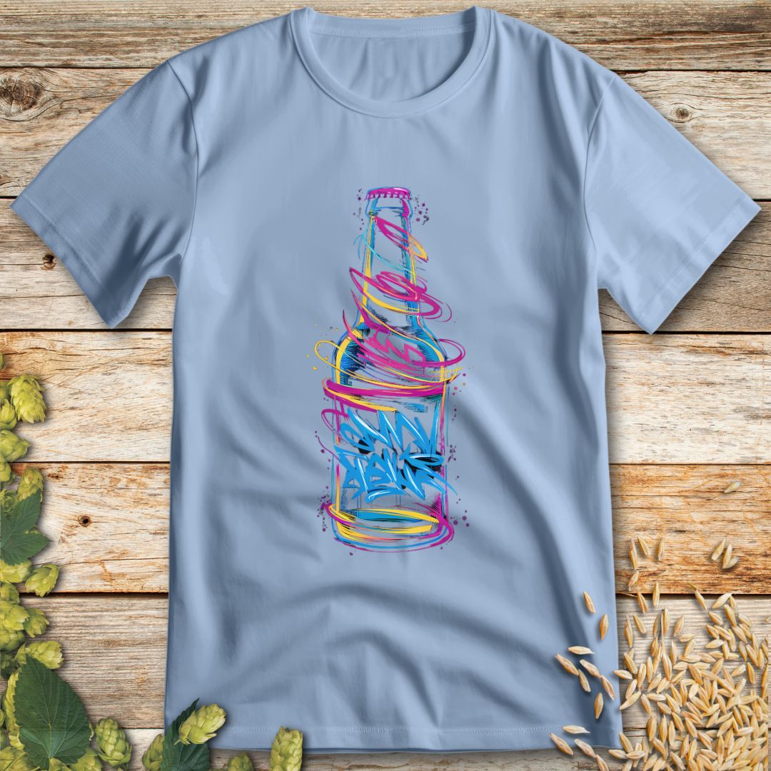 Graffiti Beer Bottle T-Shirt in Light Blue - Funny beer shirt for craft beer lovers