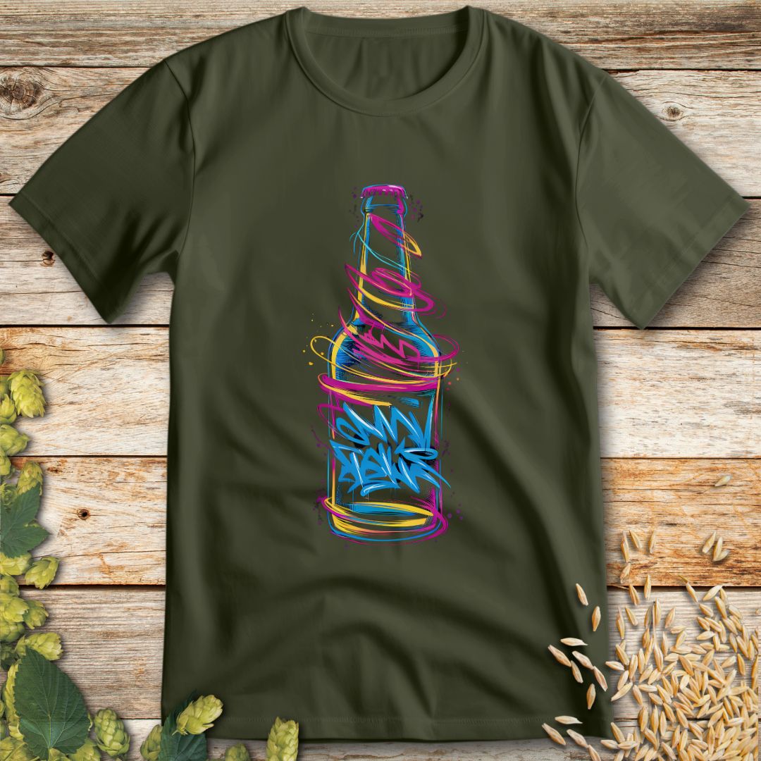 Graffiti Beer Bottle T-Shirt in Military Green - Funny beer shirt for craft beer lovers