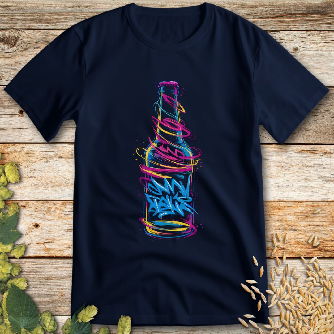 Graffiti Beer Bottle T-Shirt in Navy - Funny beer shirt for craft beer lovers