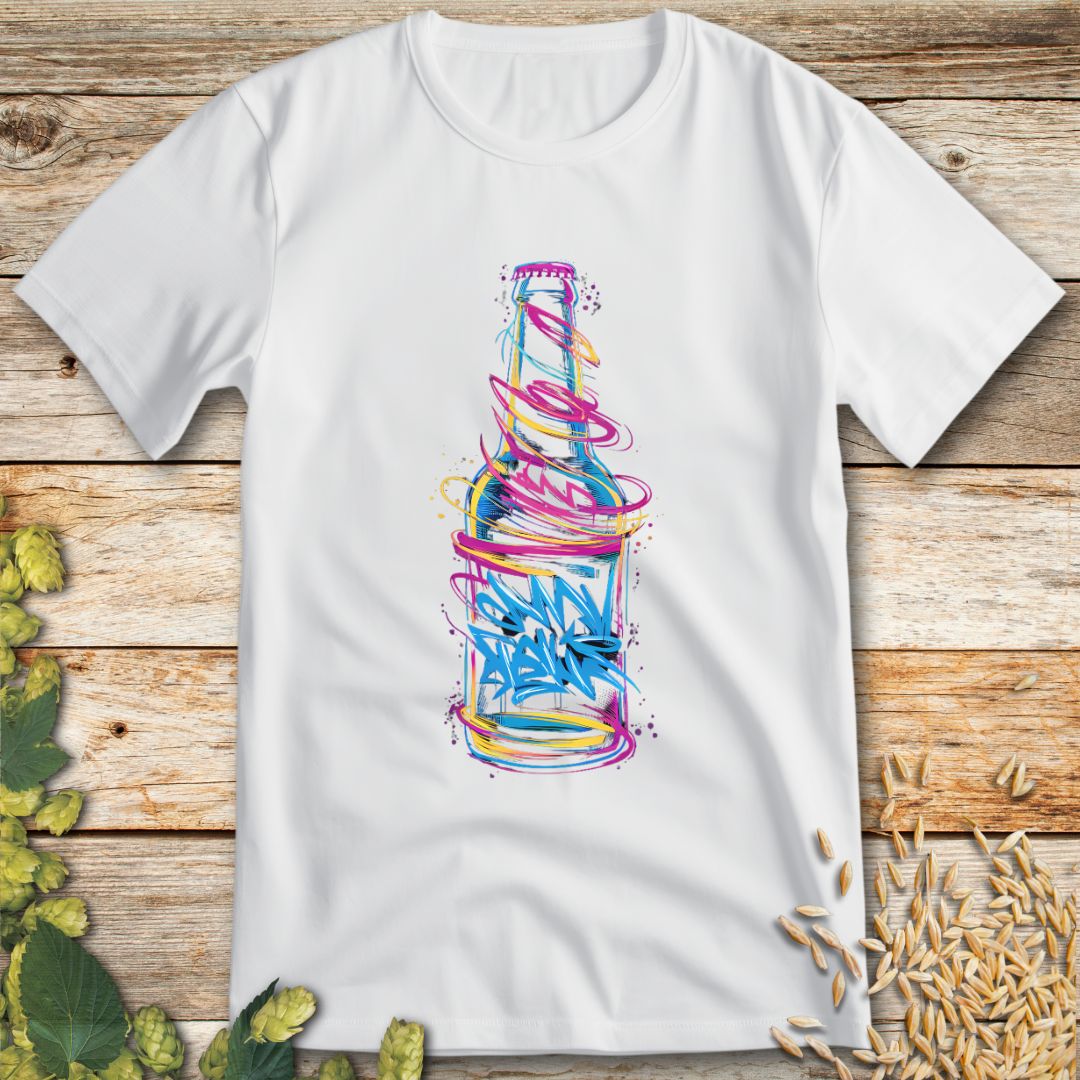 Graffiti Beer Bottle T-Shirt in White - Funny beer shirt for craft beer lovers