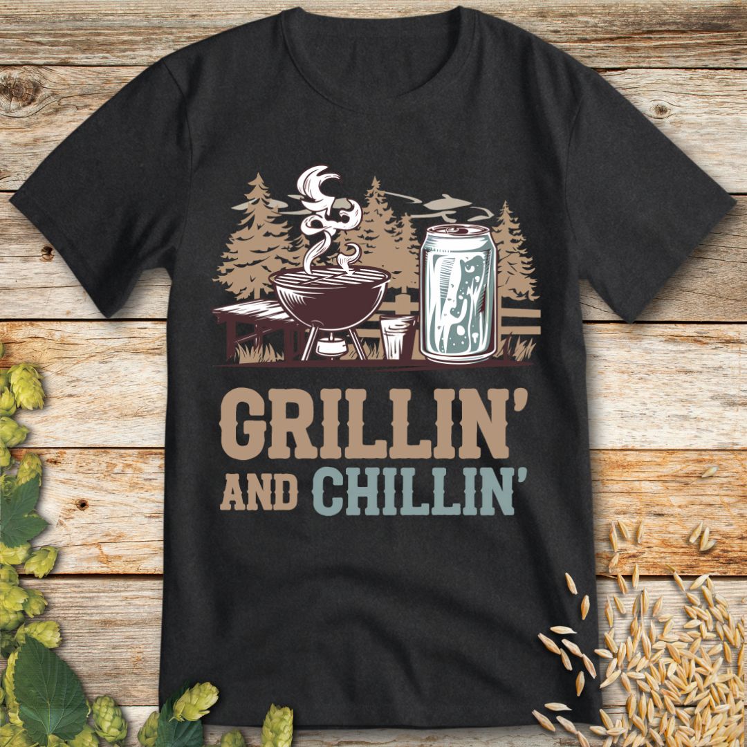 Grillin and Chillin T-Shirt in Dark Heather - Funny beer shirt for craft beer lovers