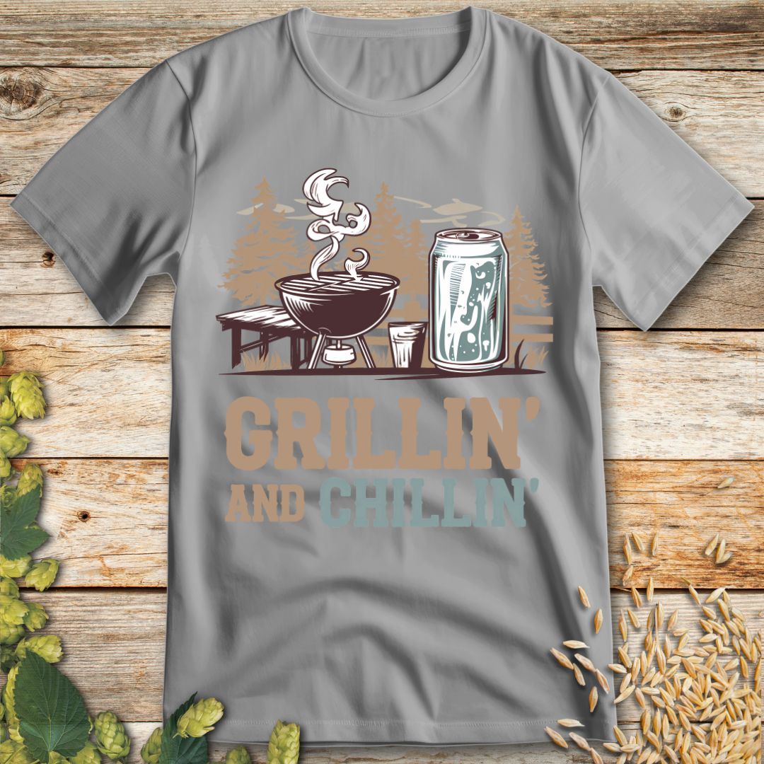 Grillin and Chillin T-Shirt in Ice Grey - Funny beer shirt for craft beer lovers