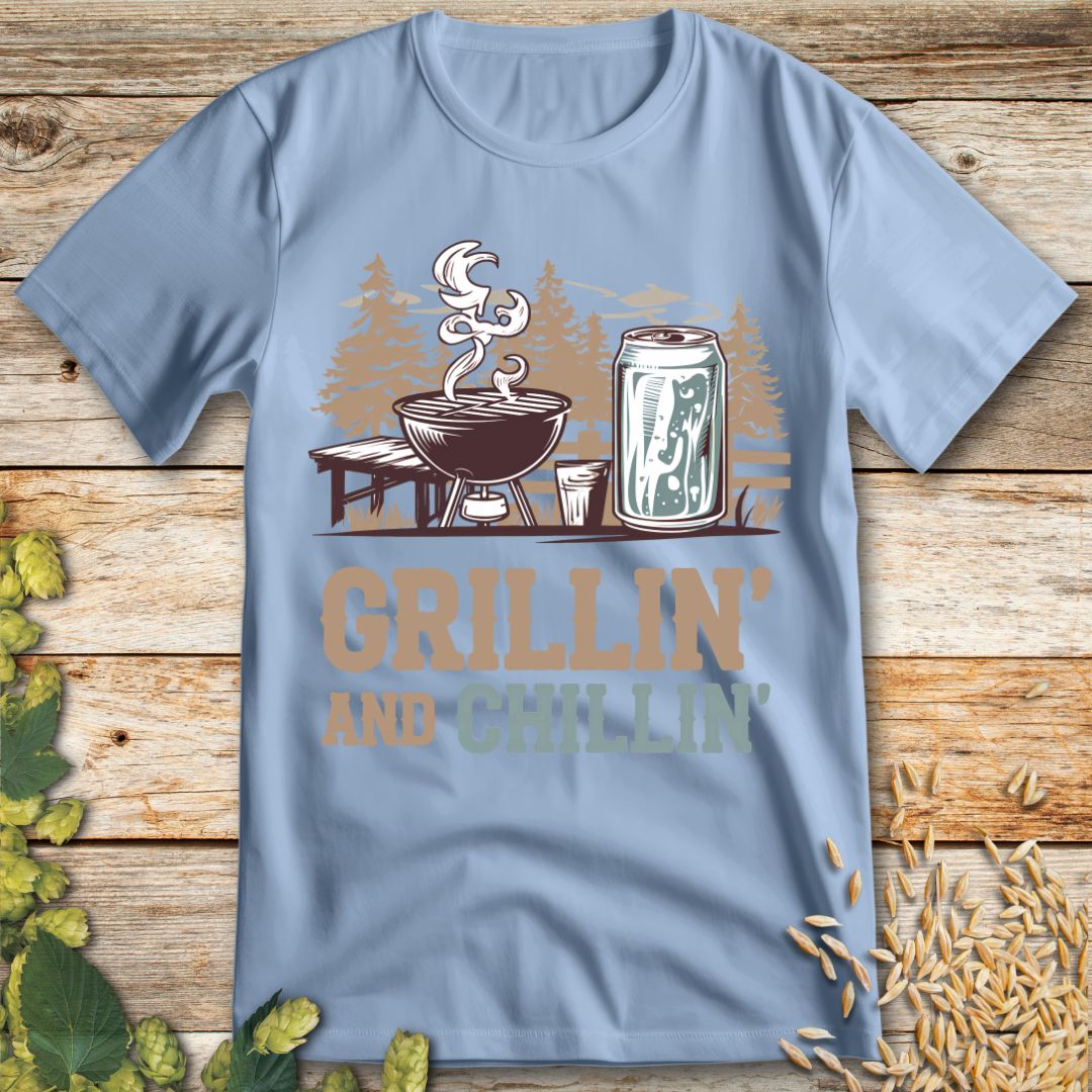 Grillin and Chillin T-Shirt in Light Blue - Funny beer shirt for craft beer lovers