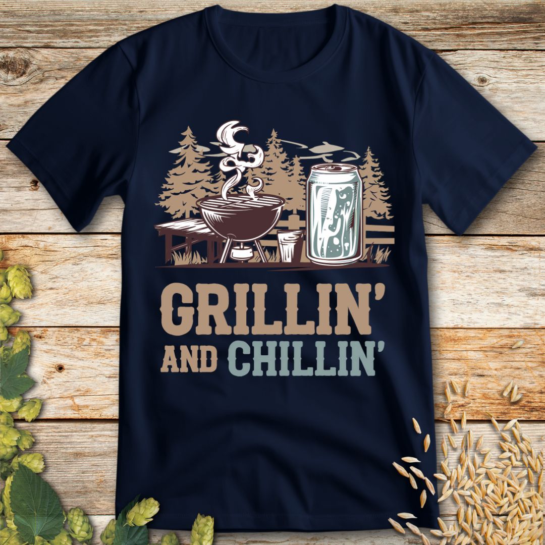Grillin and Chillin T-Shirt in Navy - Funny beer shirt for craft beer lovers
