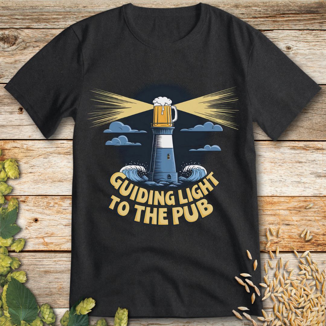 Guiding Light to the Pub T-Shirt in Dark Heather - Funny beer shirt for craft beer lovers