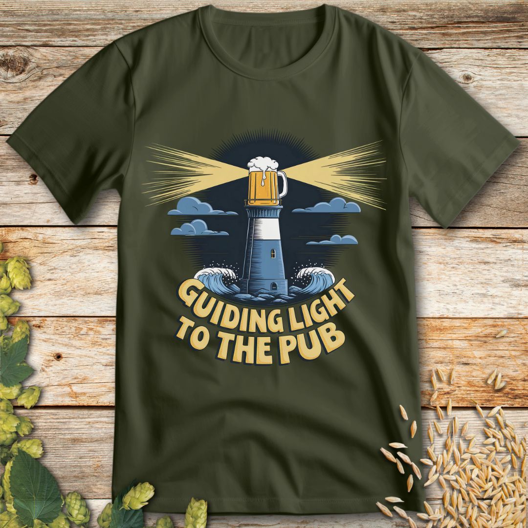 Guiding Light to the Pub T-Shirt in Military Green - Funny beer shirt for craft beer lovers