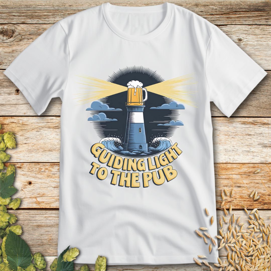 Guiding Light to the Pub T-Shirt in White - Funny beer shirt for craft beer lovers
