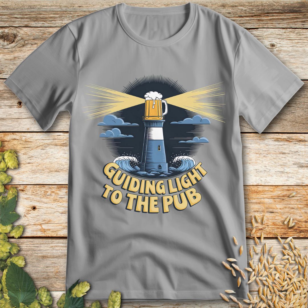 Guiding Light to the Pub T-Shirt in Ice Grey - Funny beer shirt for craft beer lovers